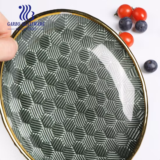 Handmade Centrifugal Process Electroplated Color Glass Charger Plates with Real Gold Rim