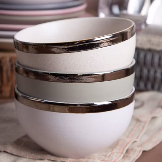 Color Glaze Pink Stoneware Luxury Dinner Set Plate Bowl with Gold Edge