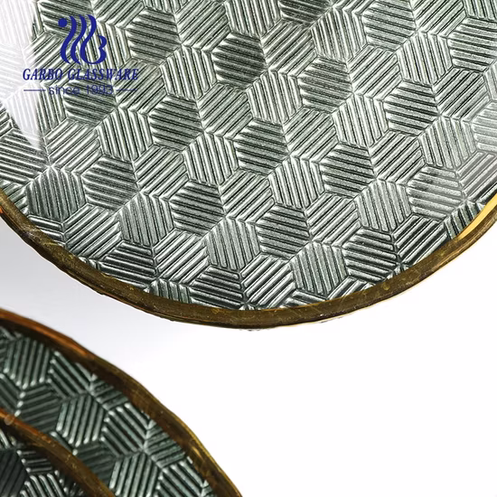 Handmade Centrifugal Process Electroplated Color Glass Charger Plates with Real Gold Rim