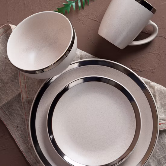 Color Glaze Pink Stoneware Luxury Dinner Set Plate Bowl with Gold Edge