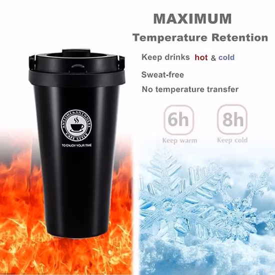 Caneca de viagem de café a vácuo de parede dupla moderna e durável de 500ml de aço inoxidável com tampa