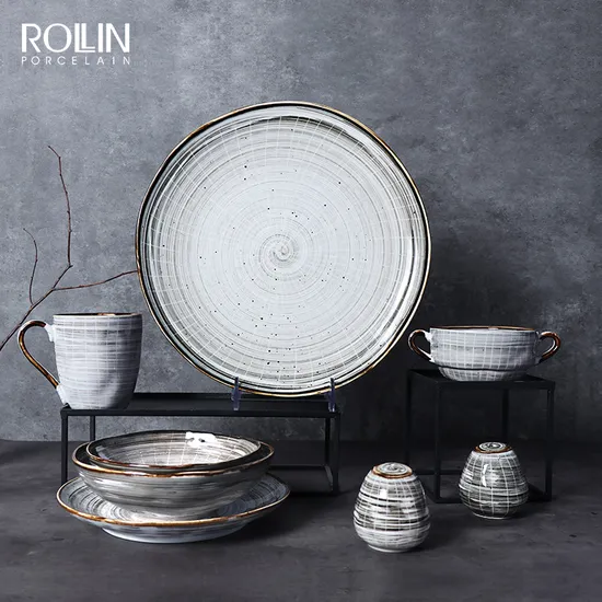 Conjunto de louça de cerâmica de porcelana fina de luxo Rollin para hotel e restaurante