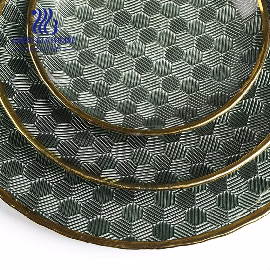 Placas de carregador de vidro coloridas galvanizadas com processo centrífugo artesanal com borda de ouro real